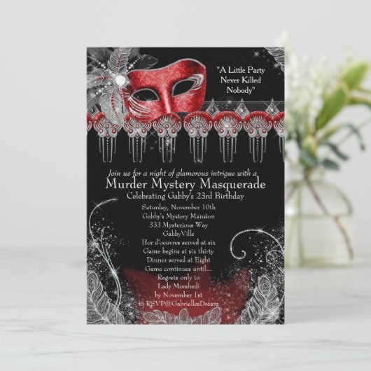 moordmysterie-maskerade kaart (Staand voorkant)