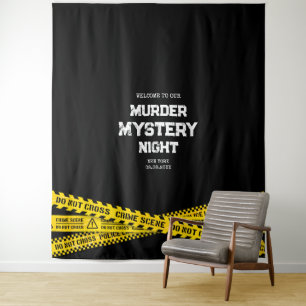 Moordmysterie Nacht met gele politielint Wandkleed