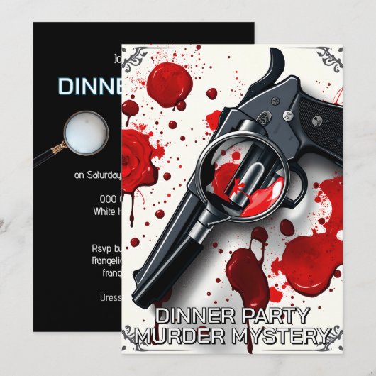 Moordmysterie-thema dinerfeest met een whodunnit-s kaart (Voorkant / Achterkant)