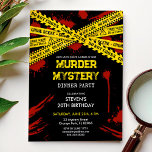 Moordmysterie verjaardagsfeestje met bloedvlekken kaart<br><div class="desc">Uitnodiging voor een moordmysteriefeestje met een modern ontwerp met gele politieband crime scene tapes en bloedvlekken. Ideaal voor een perfect politie-verjaardagsfeest,  detective spelletjes avond of een crime-themed escape room evenement. Aanpasbare producten voor een onvergetelijke viering.

Originele kunstwerken van PUPSIKU STUDIO. 100% unieke producten.</div>