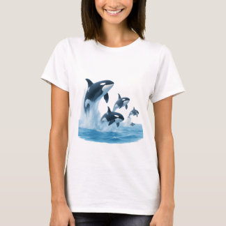 Moordwalvissen breken uit lichtblauwe oceaan t-shirt