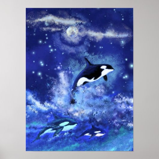 Moordwalvissen op blauwe poster met volle maan sch (Voorkant)