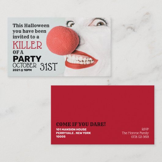 Moordzuchtige Clown, Halloween Feest Ticket Uitnod Informatiekaartje (Voorkant / Achterkant)