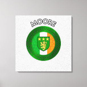 Moore Crest & Celtic Knot op Shamrock Canvas Print