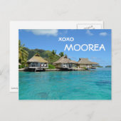 Moorea bungalows with text: 'xoxo Moorea' postcard Briefkaart (Voorkant / Achterkant)