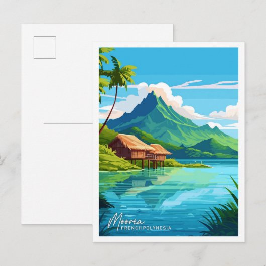 Moorea Frans-Polynesië reisillustratie Briefkaart (Voorkant / Achterkant)