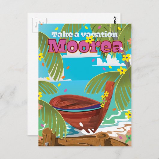 Moorea French Polynesia Holiday reisposter Briefkaart (Voorkant / Achterkant)