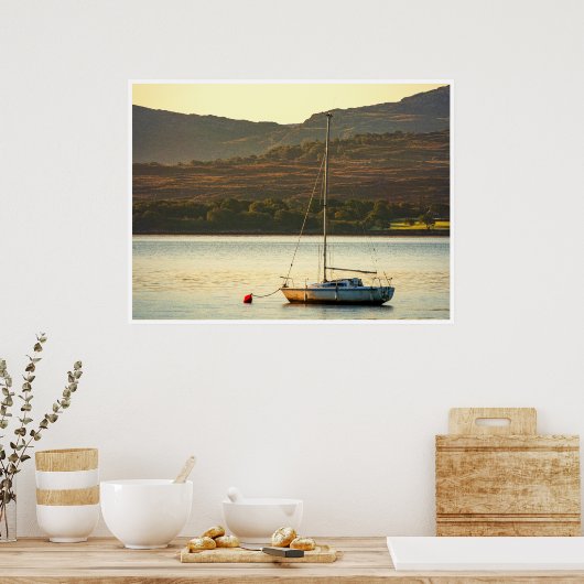 Moored Sailboat at Sunset (Kenmare Bay) Poster (Keuken)