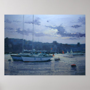 Moored yachts late namiddag poster