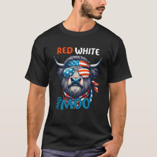 Moorica Highland Koe Blauw Wit en Rood 4 jul T-shirt