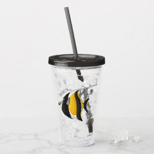 Moorish idol fish cartoon illustration acryl drinkbeker