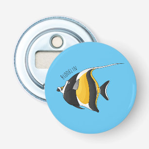 Moorish idol fish cartoon illustration button flesopener