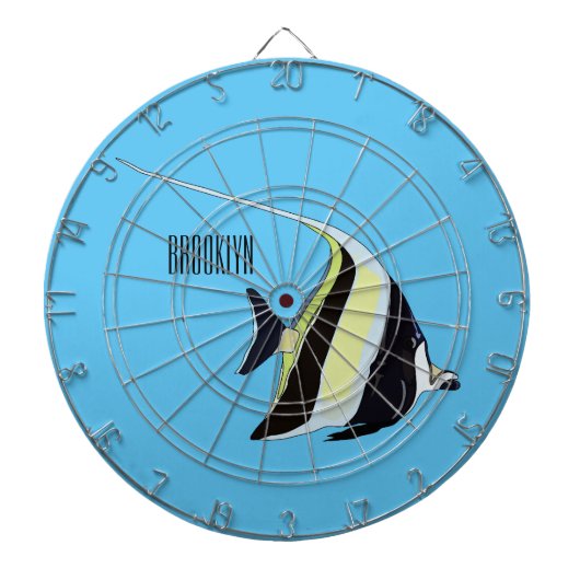 Moorish idol fish cartoon illustration dartbord (Voorkant)