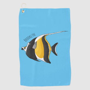 Moorish idol fish cartoon illustration golfhanddoek