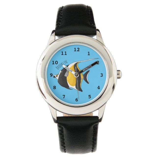Moorish idol fish cartoon illustration horloge (Voorkant)