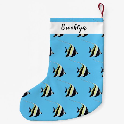 Moorish idol fish cartoon illustration kleine kerstsok (Achterkant)