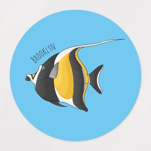 Moorish idol fish cartoon illustration labels (Design 2)