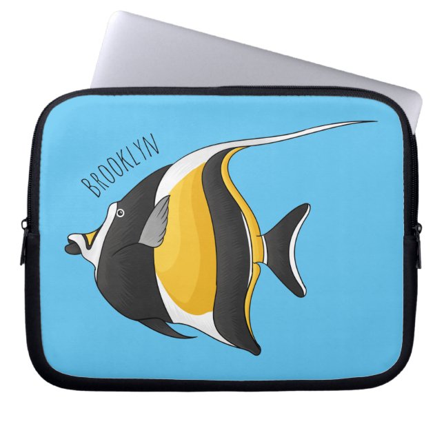 Moorish idol fish cartoon illustration laptop sleeve (Voorkant)