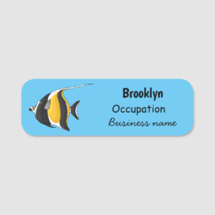 Moorish idol fish cartoon illustration naamplaatje
