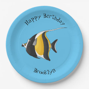 Moorish idol fish cartoon illustration papieren bordje