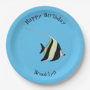 Moorish idol fish cartoon illustration papieren bordje