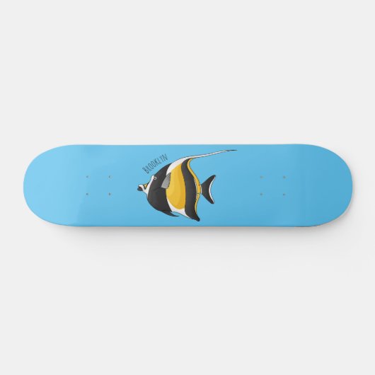 Moorish idol fish cartoon illustration persoonlijk skateboard (Horizontaal)