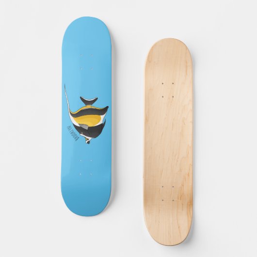 Moorish idol fish cartoon illustration persoonlijk skateboard (Voorkant)