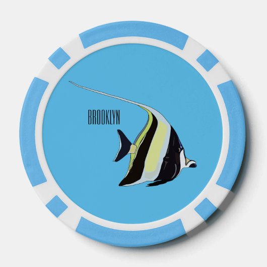 Moorish idol fish cartoon illustration poker chips (Achterkant)