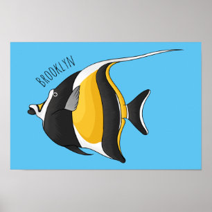Moorish idol fish cartoon illustration poster