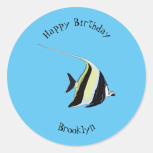 Moorish idol fish cartoon illustration ronde sticker