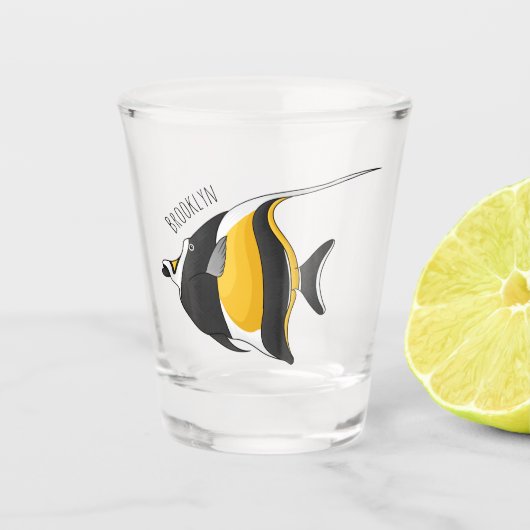 Moorish idol fish cartoon illustration shot glas (Voorkant)