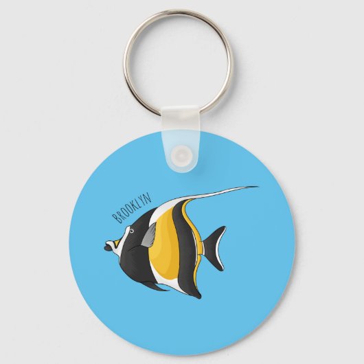Moorish idol fish cartoon illustration sleutelhanger (Voorkant)