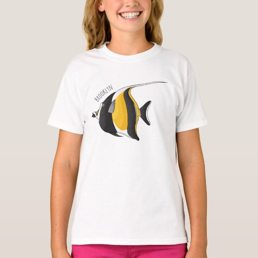 Moorish idol fish cartoon illustration t-shirt (Voorkant)