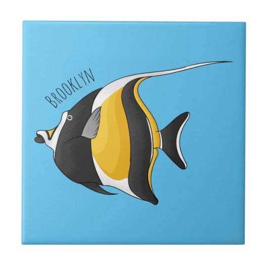 Moorish idol fish cartoon illustration tegeltje (Voorkant)