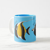 Moorish idol fish cartoon illustration tweekleurige koffiemok (Voorkant links)