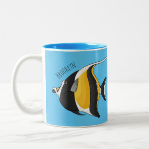 Moorish idol fish cartoon illustration tweekleurige koffiemok
