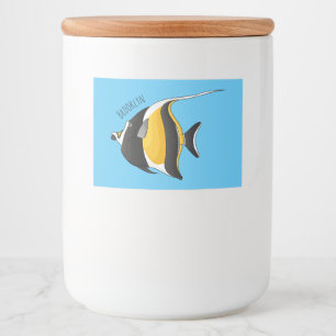 Moorish idol fish cartoon illustration voedselcontainer etiket