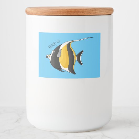 Moorish idol fish cartoon illustration voedselcontainer etiket (Voorkant)