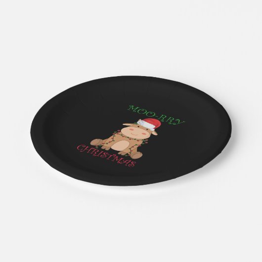 Moorry Kerstmis Koe kerstpuntjes Papieren Bordje (Gekanteld)