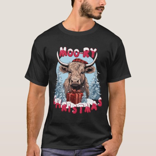 Moory Christmas - Hoogland Koe Lover Xmas T-shirt (Voorkant)