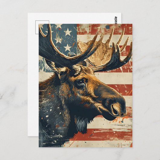 Moose Amerikaanse vlag  Briefkaart (Voorkant / Achterkant)