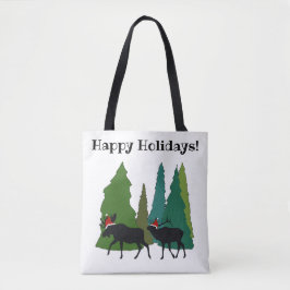 Moose and Elk in Santa Hats Tote Bag
