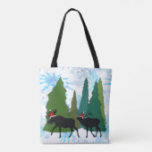 Moose and Elk in Santa Hats Tote Bag (Achterkant)