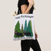 Moose and Elk in Santa Hats Tote Bag (Dichtbij)