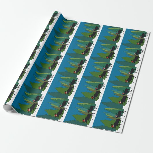 Moose and Elk in Santa Hats Wrapping Paper Cadeaupapier (Uitgerold)