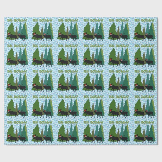 Moose and Elk in Santa Hats Wrapping Paper Cadeaupapier (Vlak)