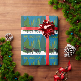 Moose and Elk in Santa Hats Wrapping Paper Cadeaupapier