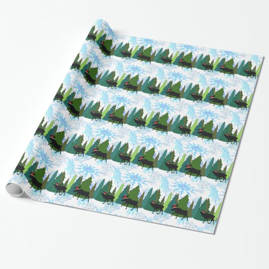 Moose and Elk Play Santa Wrapping Paper Cadeaupapier (Uitgerold)