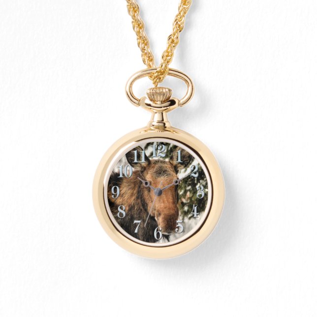 Moose and Green Branches Wildlife watch Horloge (Voorkant)