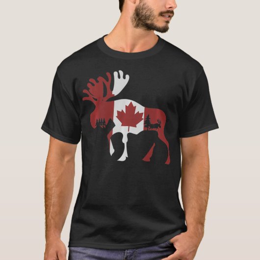Moose Animal Canadian Flag Maple Leaf Canada Pullo T-shirt (Voorkant)